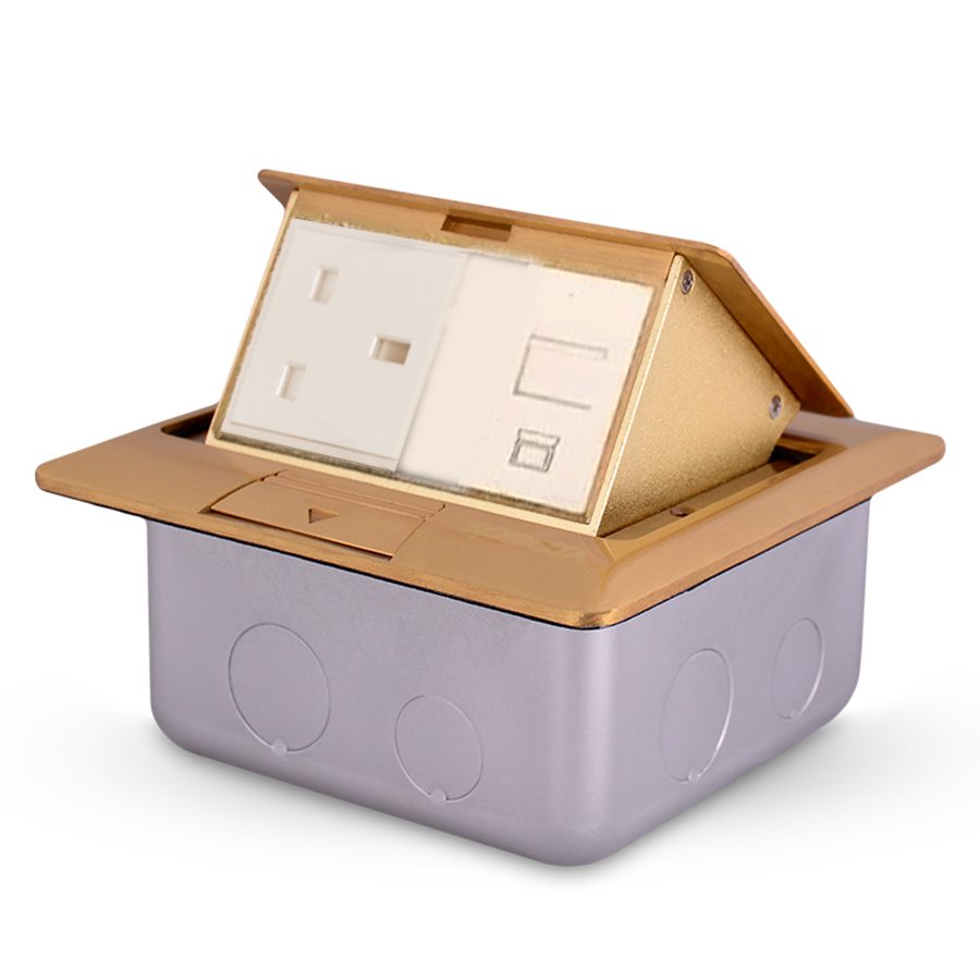 2Gang-popup24,-floor-mounted-box,-2-13A,-Gold