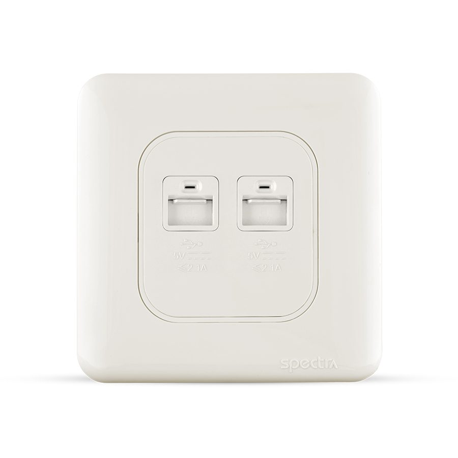 almas 2gang usb socket white color spectra